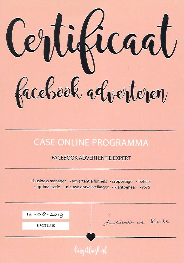 Certificaat Facebook Advertentie Expert