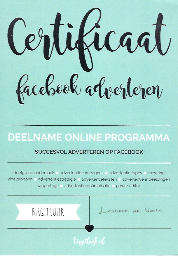 Certificaat Succesvol Adverteren Op Facebook